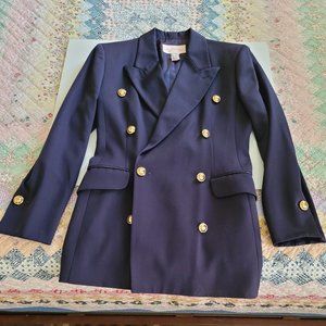 Byblos Navy Wool Double-Breasted Blazer. Made in Italy. Size EU 44/US 10-12.EUC